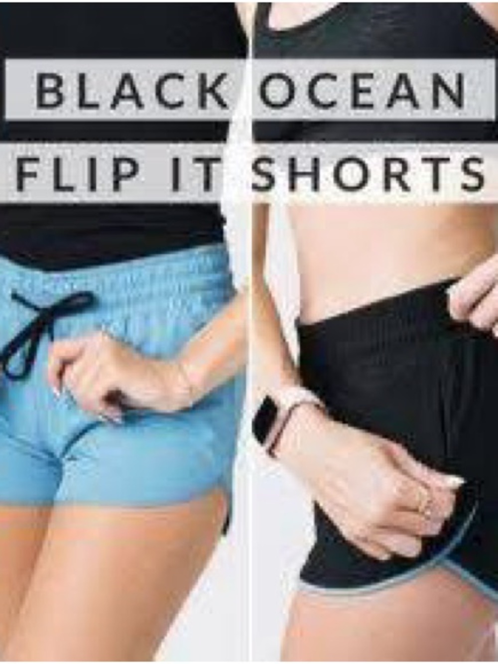 ZYIA Black Ocean Flip It Athletic Shorts - Black & Light Blue